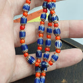 Beads of Antiquity Vintage Venetian White Heart and Blue Chevron Beads Necklace